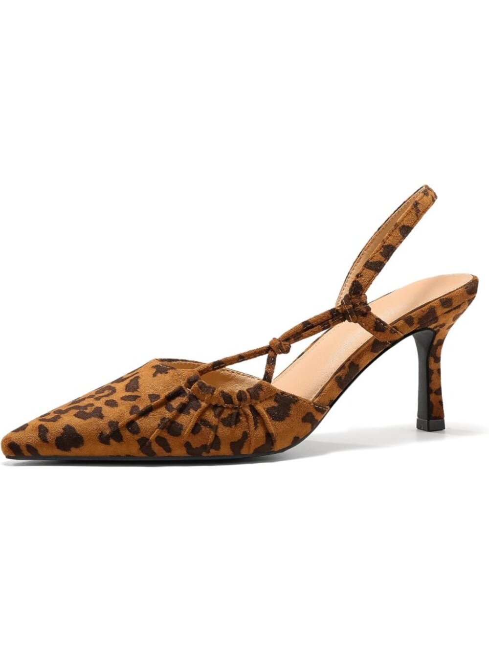 Women's Leopard Slingback Closed Pointed Toe Backless Kitten Pumps Wedding Heels